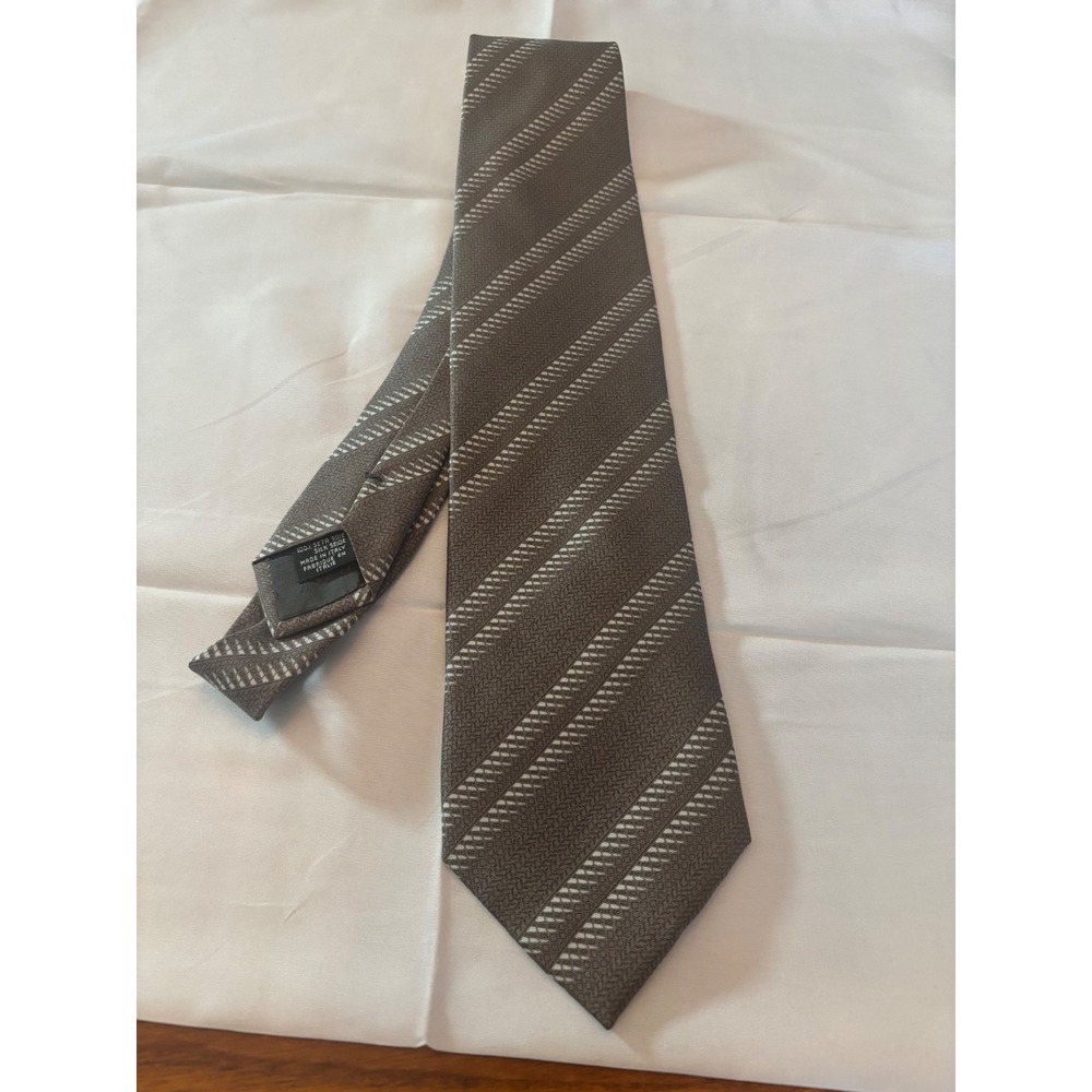 Armani Collezioni Mens Silk Tie Brown Olive Diagonal Stripe Made in Italy